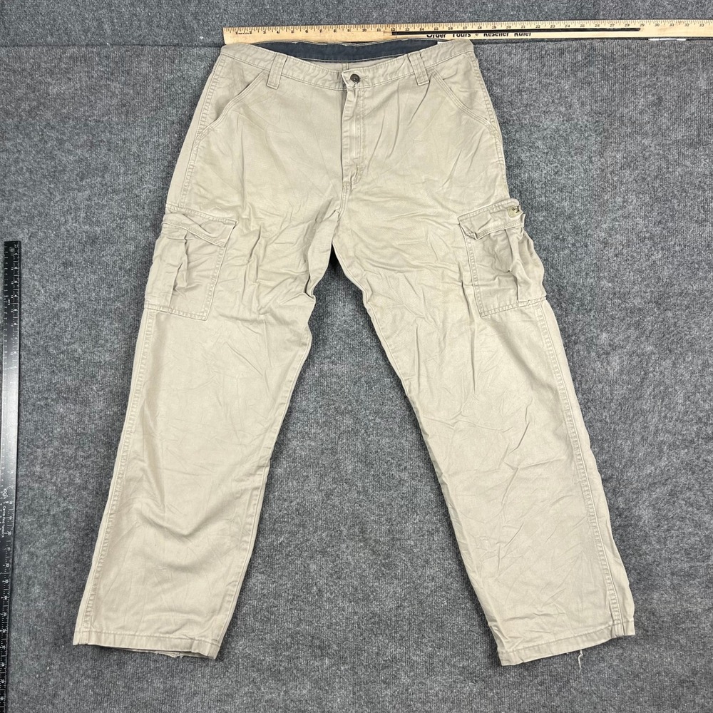Wrangler Cargo Pants Mens Size 34x32 Beige Tan Straight Leg Utility Workwear